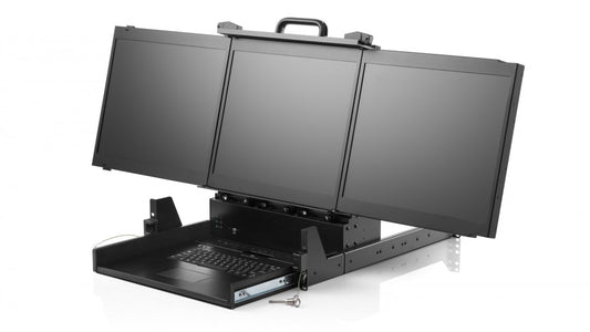 RMTDU 19, ACME Portable 3U Rackmount Triple 19" LCD Monitors & Keyboard, 19" LCD VGA Triple Display @1280x1024 VGA/ DVI/ DP (USB) Interface